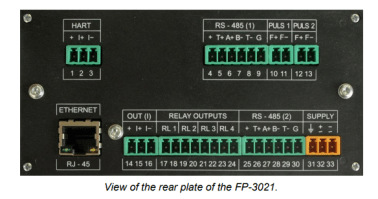 Morsettiera del calcolatore di energia termica FP-3021 (versione a pannello)