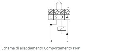 Connection diagram PNP behavior of the LFV300 level switch.
