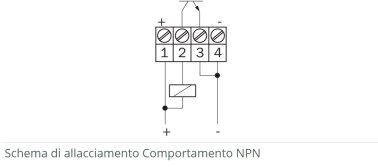 Connection diagram NPN behavior of the LFV300 level switch.