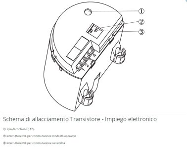 Connection diagram transistor behavior of the LFV300 level switch.